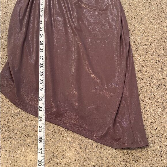 EXPRESS Mocha Shimmer Asymmetrical Hem Mini Dress - Picture 8 of 10